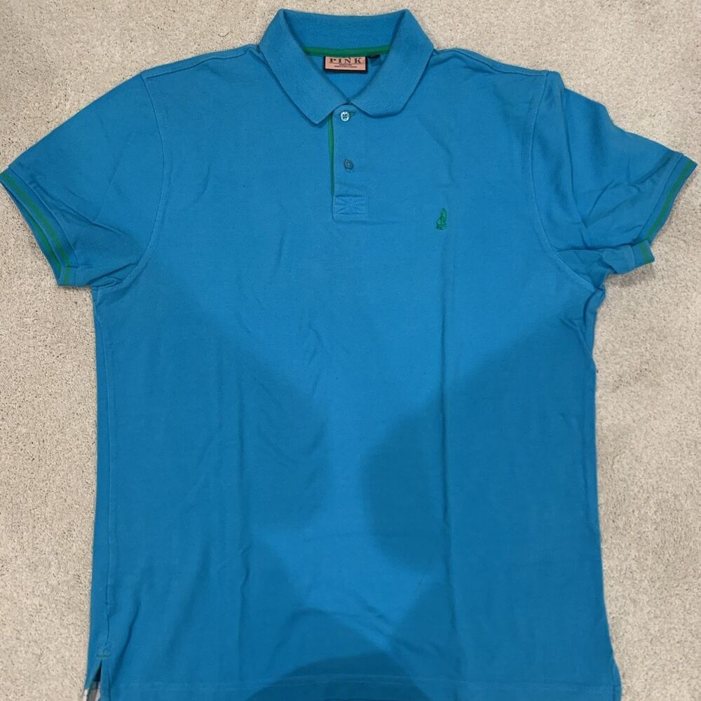 Thomas Pink Polo Shirt Mens Medium Blue-Turquoise Cotton Collared Knit Preppy
